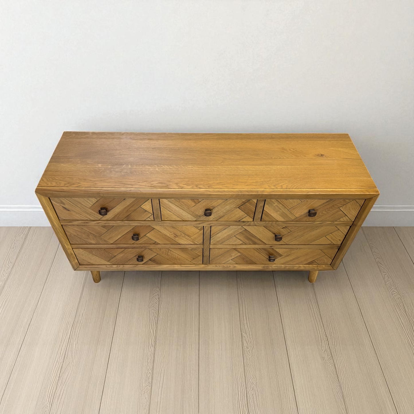 Brushed & Glazed Solid Oak 7 Drawer Chest Parquet Range From Oak Furnitureland RRP £699