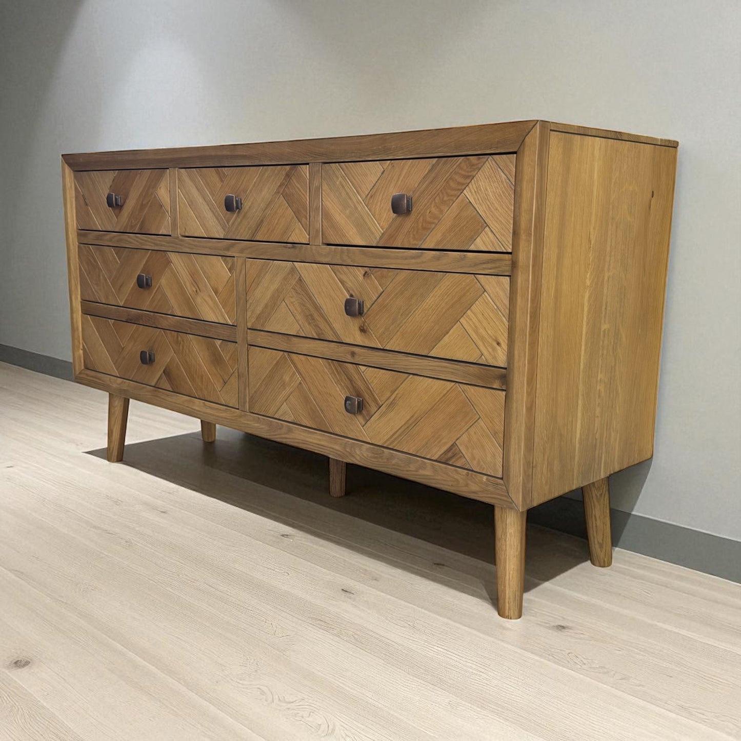 Brushed & Glazed Solid Oak 7 Drawer Chest Parquet Range From Oak Furnitureland RRP £699