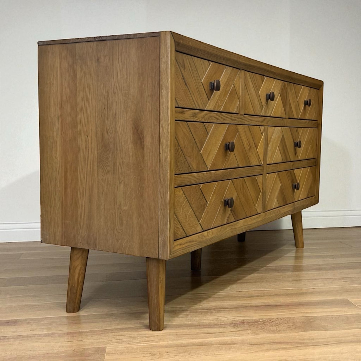 Brushed & Glazed Solid Oak 7 Drawer Chest Parquet Range From Oak Furnitureland RRP £699