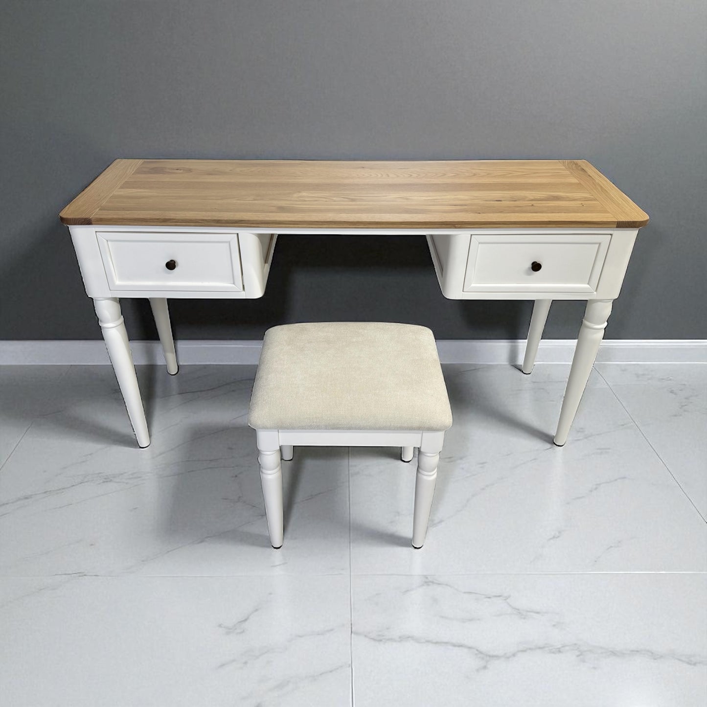 Natural Solid Oak & Acacia Wood Painted Dressing Table & Stool From Oak Furnitureland