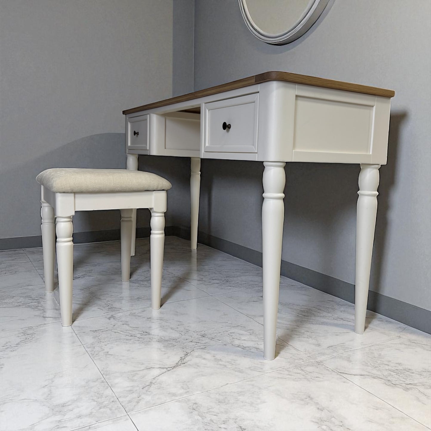 Natural Solid Oak & Acacia Wood Painted Dressing Table & Stool From Oak Furnitureland