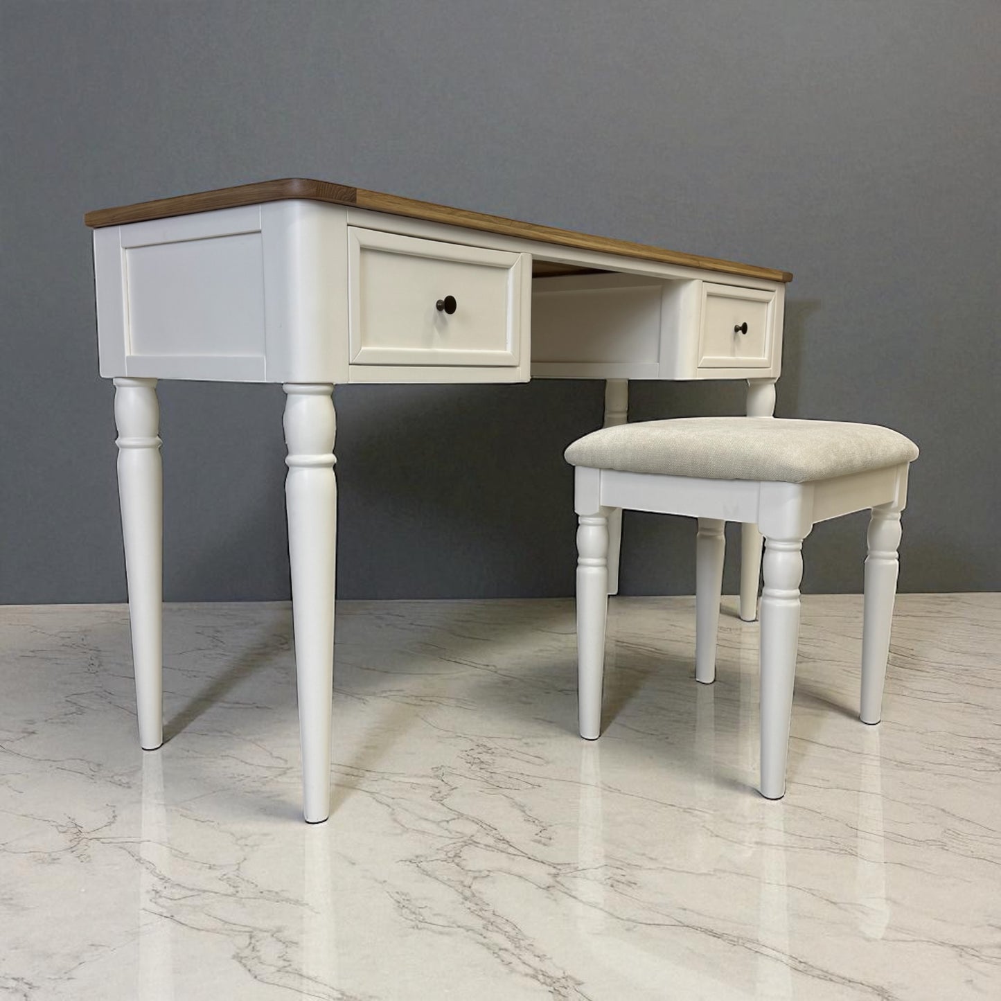 Natural Solid Oak & Acacia Wood Painted Dressing Table & Stool From Oak Furnitureland