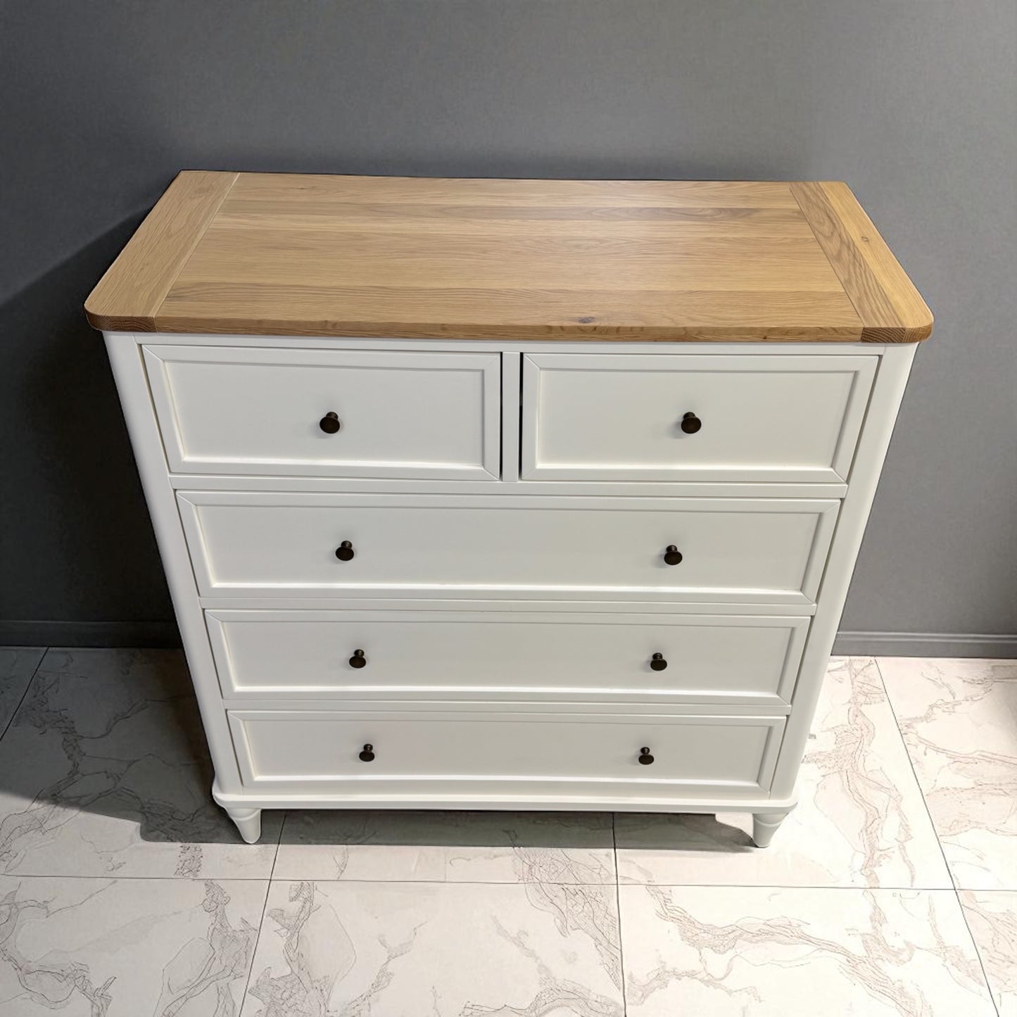 Natural Solid Oak & Acacia Wood Painted 5 Drawer Chest From Oak Furnitureland