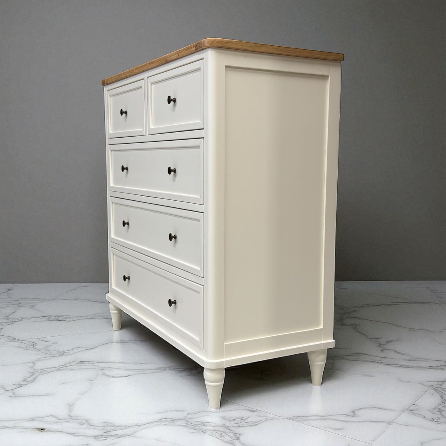 Natural Solid Oak & Acacia Wood Painted 5 Drawer Chest From Oak Furnitureland
