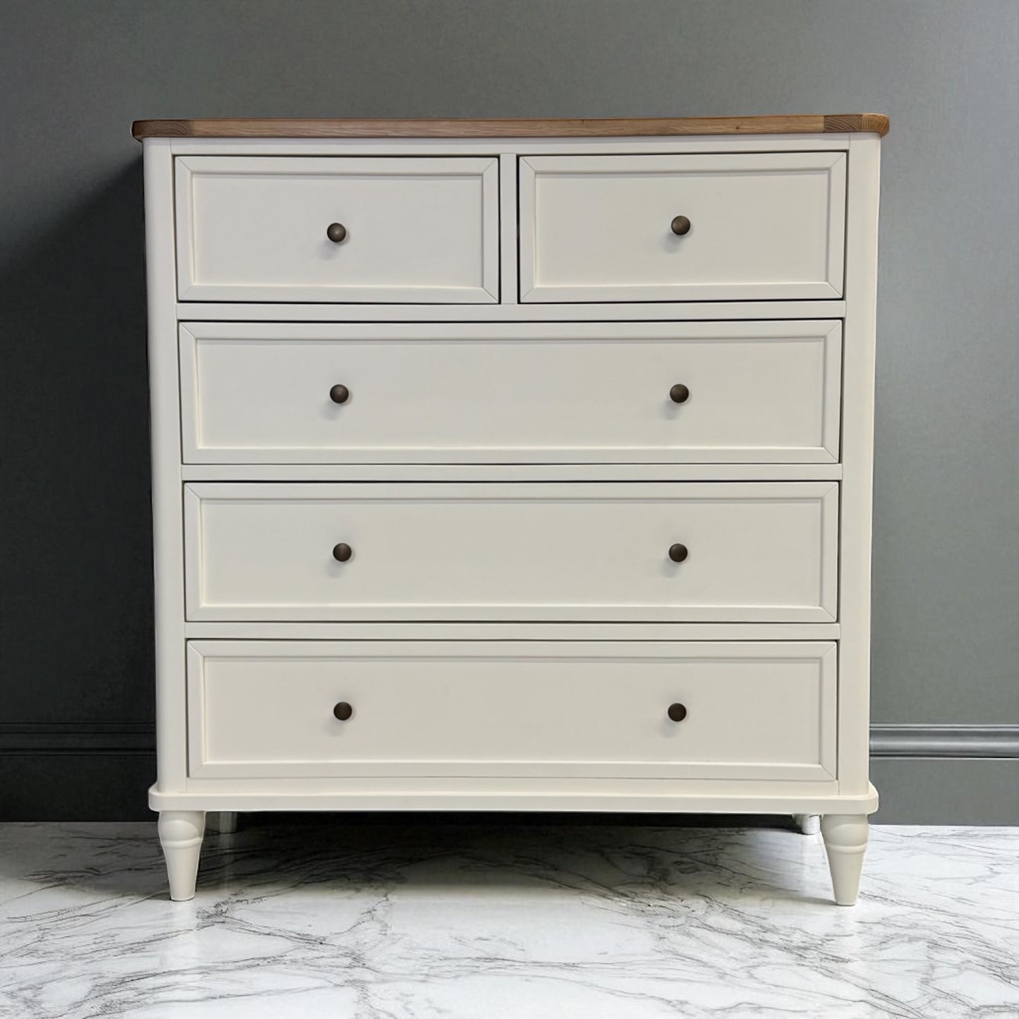 Natural Solid Oak & Acacia Wood Painted 5 Drawer Chest From Oak Furnitureland