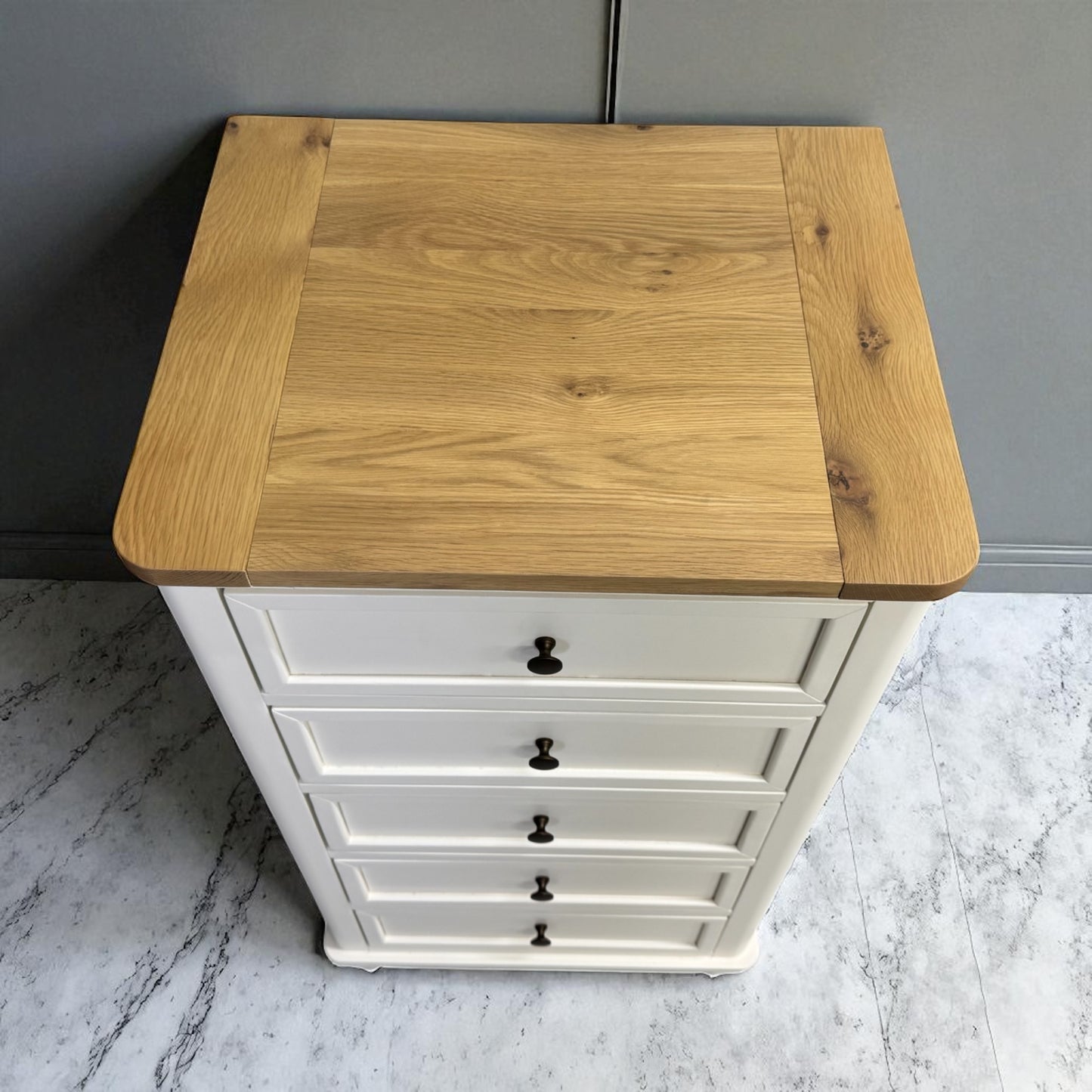 Natural Solid Oak & Acacia Wood Painted 5 Drawer Tallboy From Oak Furnitureland