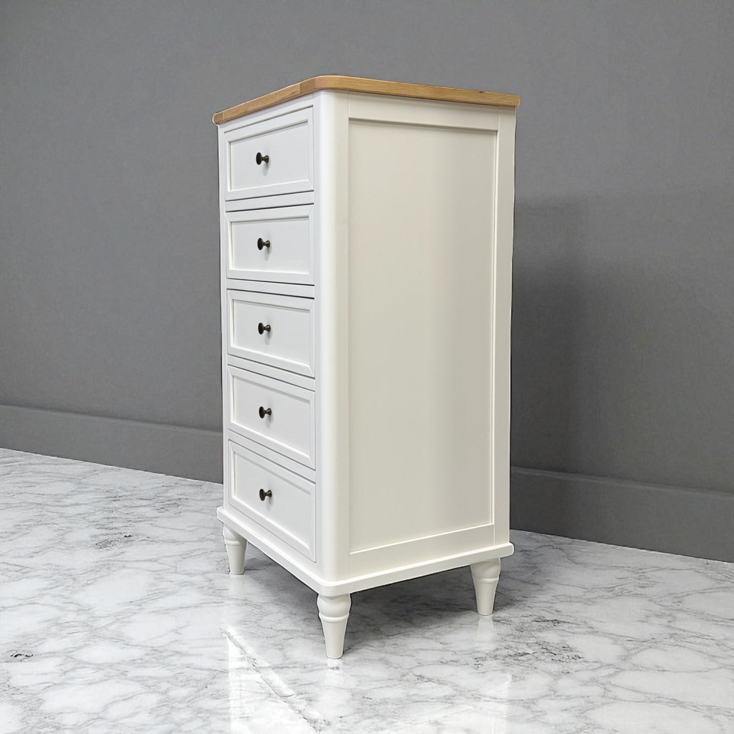 Natural Solid Oak & Acacia Wood Painted 5 Drawer Tallboy From Oak Furnitureland