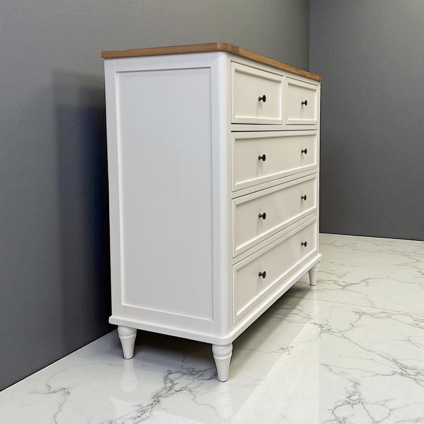 Natural Solid Oak & Acacia Wood Painted 5 Drawer Chest From Oak Furnitureland