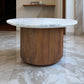 Solid Mango Wood Fluted Base & Natural White & Grey Mottled Marble Top Coffee Table