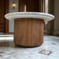 Solid Mango Wood Fluted Base & Natural White & Grey Mottled Marble Top Coffee Table