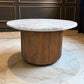 Solid Mango Wood Fluted Base & Natural White & Grey Mottled Marble Top Coffee Table