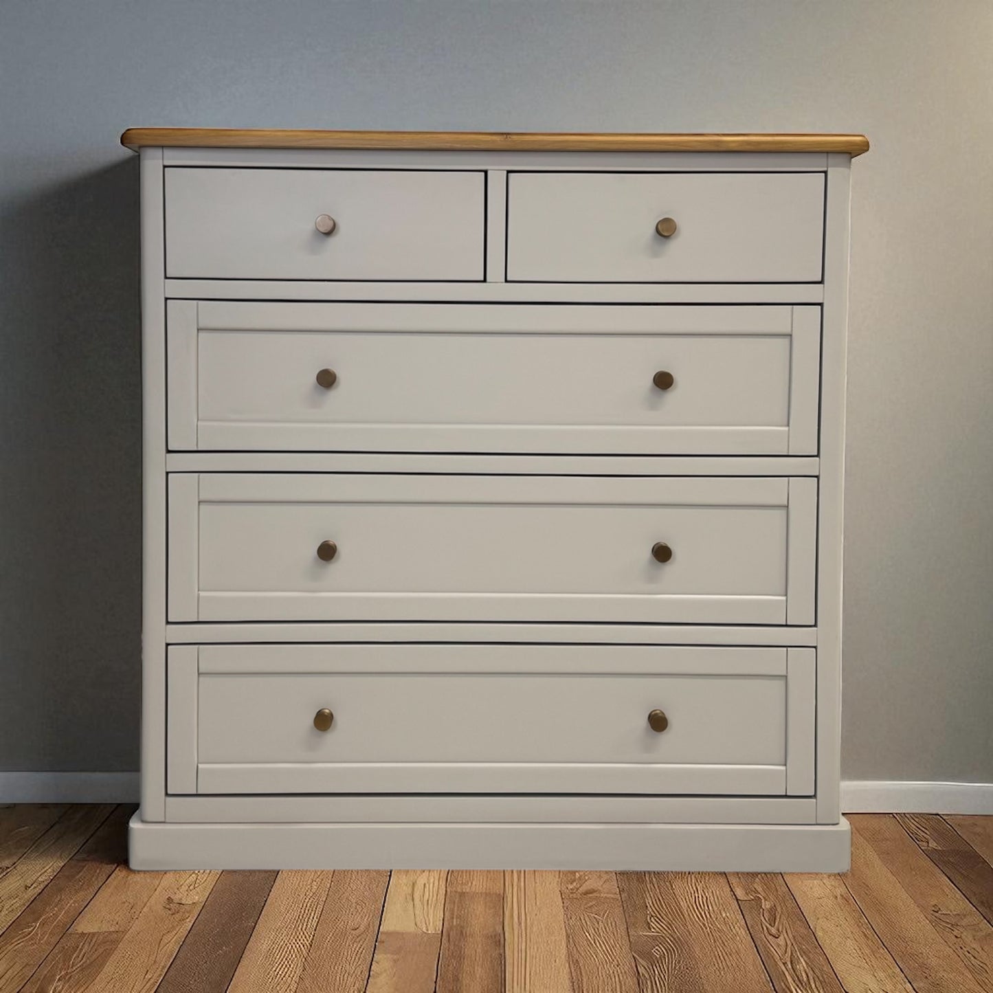 Natural Solid Oak & Painted 5 Drawer Chest of Drawers, Henley Range From Oak Furnitureland RRP £629