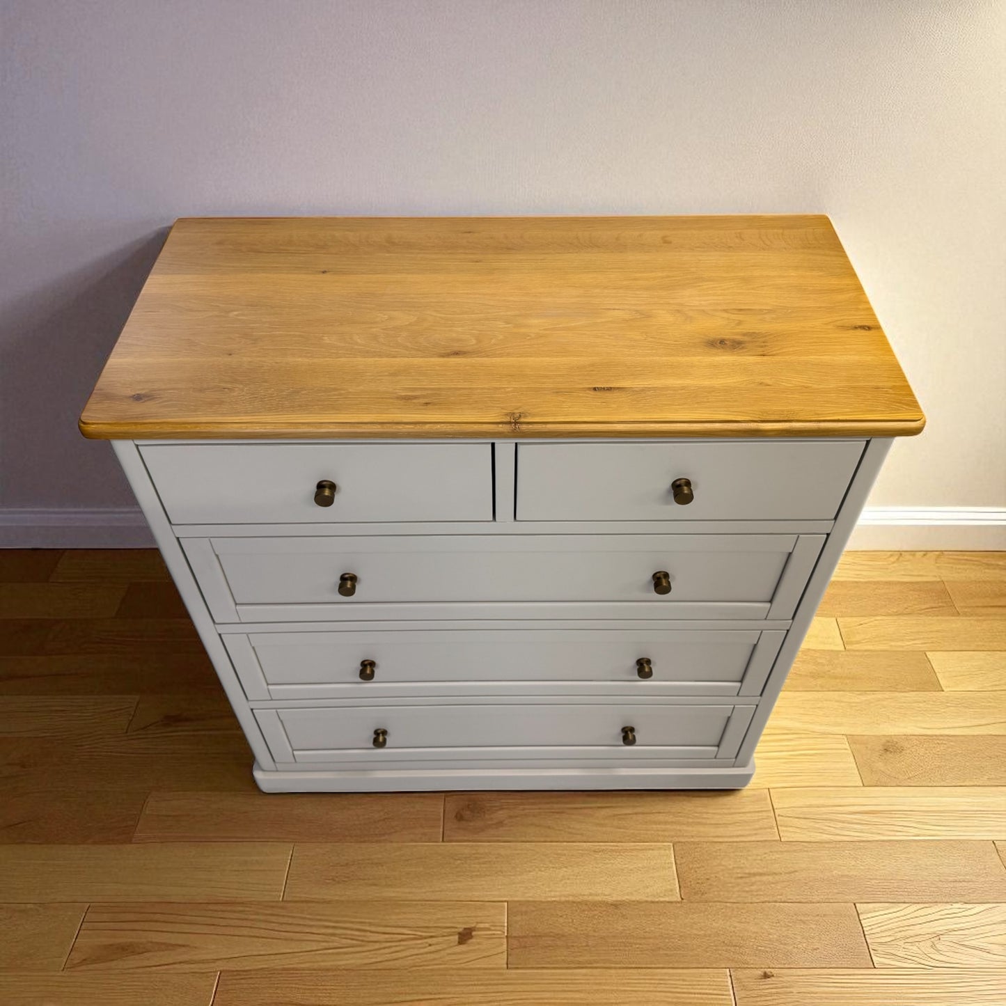Natural Solid Oak & Painted 5 Drawer Chest of Drawers, Henley Range From Oak Furnitureland RRP £629