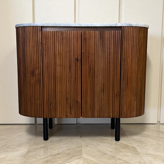 Solid Acacia Wood & Italian Polished Marble Top Sideboard From Oak Furnitureland RRP £649
