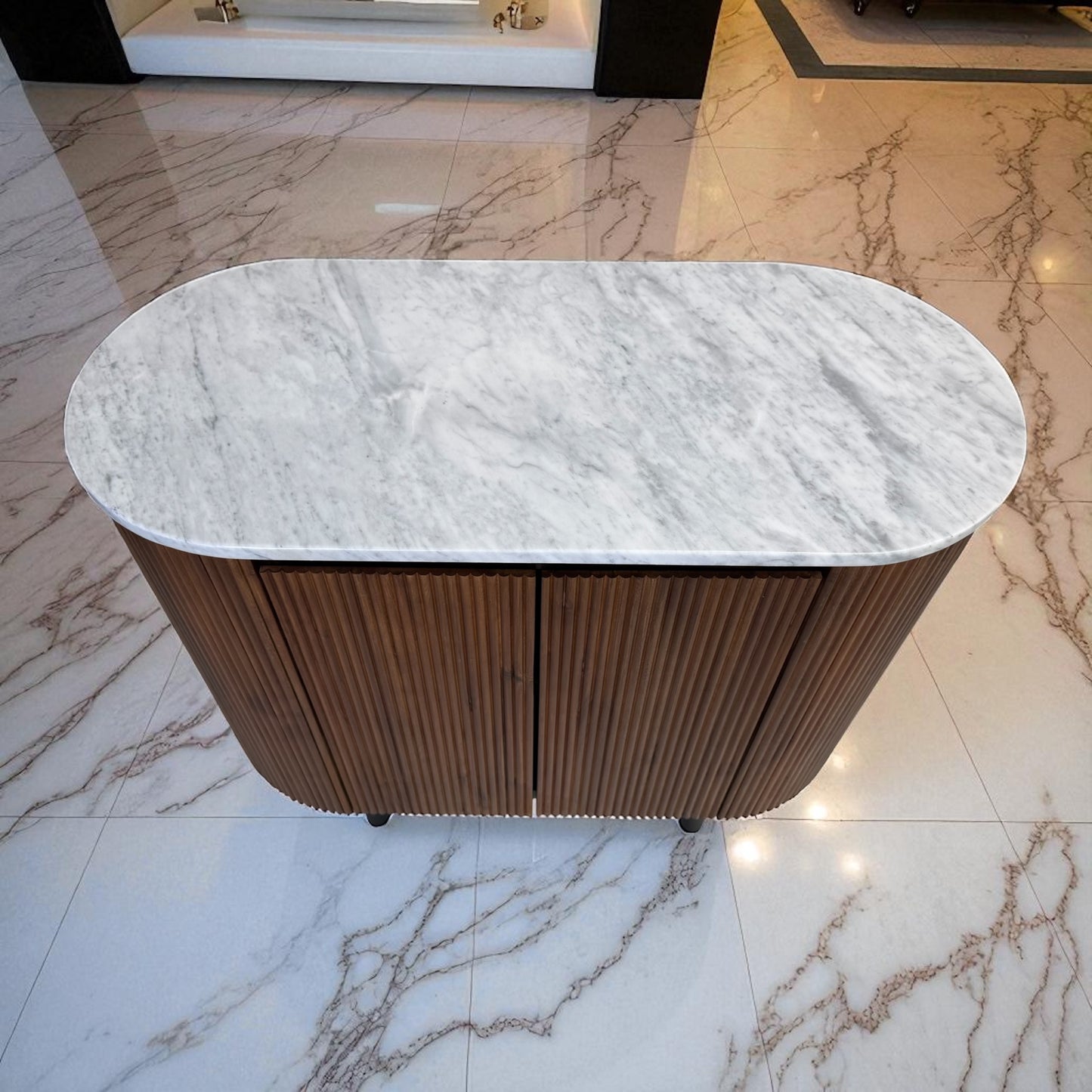 Solid Acacia Wood & Italian Polished Marble Top Sideboard From Oak Furnitureland RRP £649