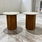 Solid Mango Wood Fluted Base & Natural White & Grey Mottled Marble Top Side Tables