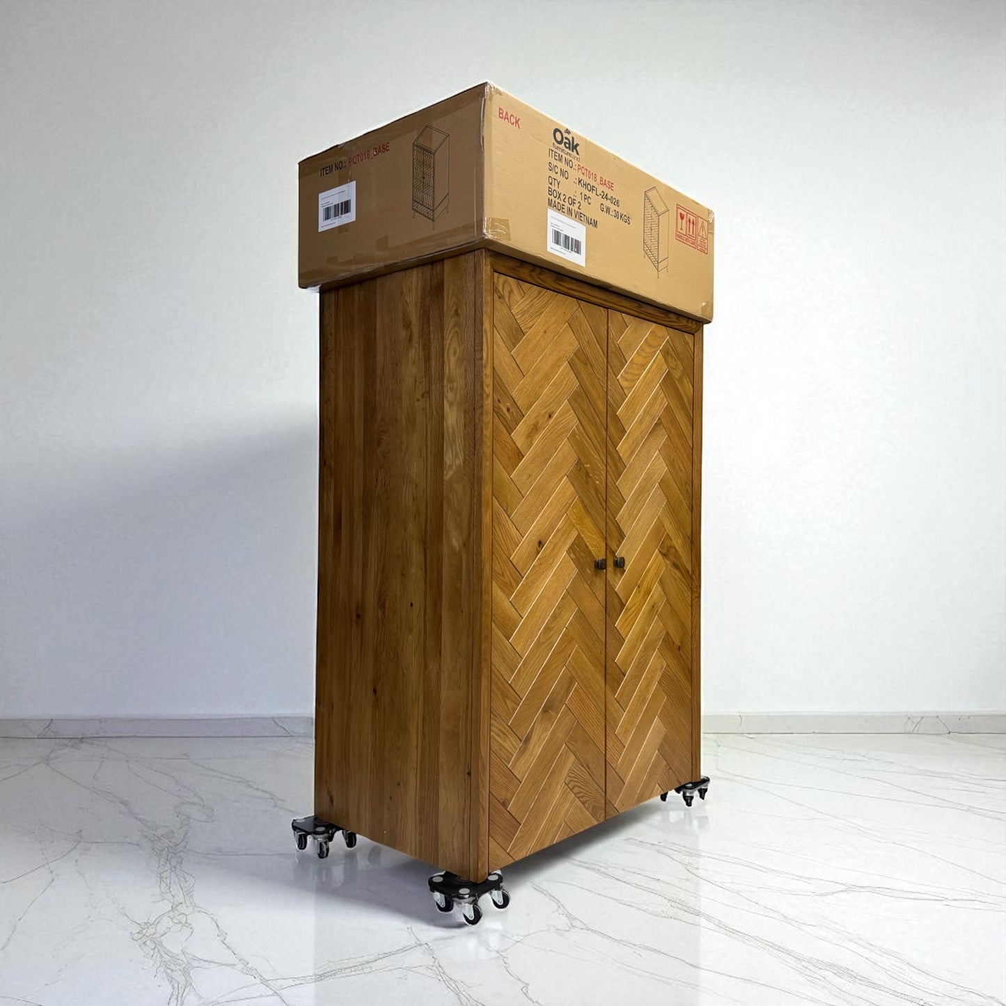 Brushed & Glazed Solid Oak Double Wardrobe, Parquet Range From Oak Furnitureland RRP £999