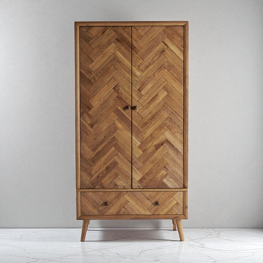 Brushed & Glazed Solid Oak Double Wardrobe, Parquet Range From Oak Furnitureland RRP £999