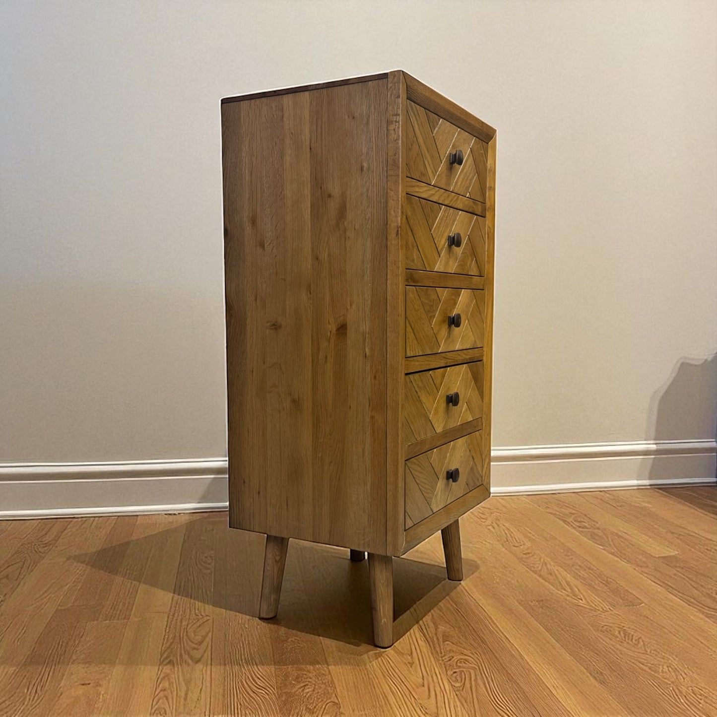 Brushed & Glazed Solid Oak Tallboy Parquet Range From Oak Furnitureland £549