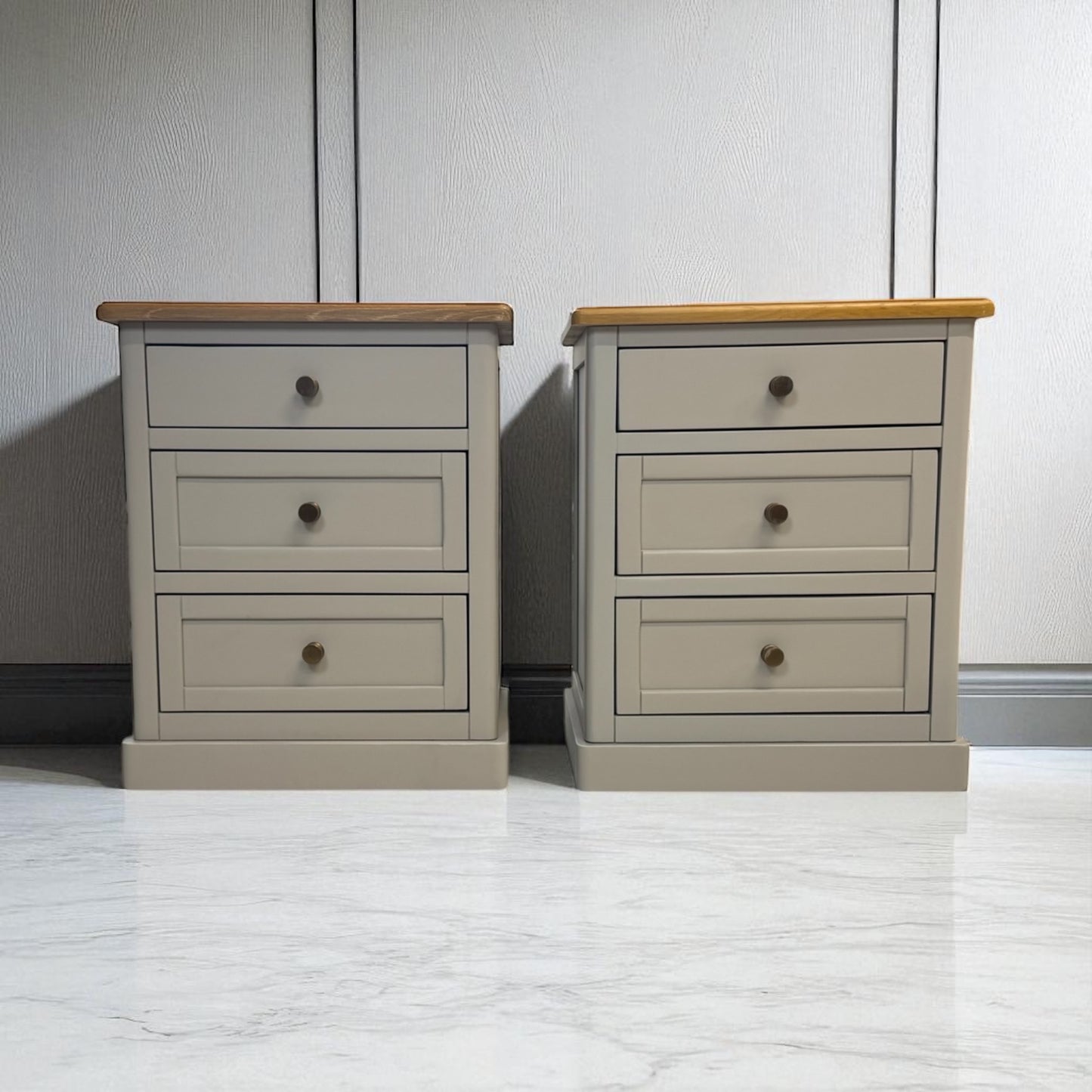 Natural Solid Oak & Painted 3 Drawer Bedside Tables Henley Range From Oak Furnitureland