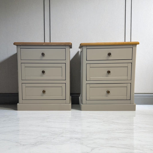 Natural Solid Oak & Painted 3 Drawer Bedside Tables Henley Range From Oak Furnitureland