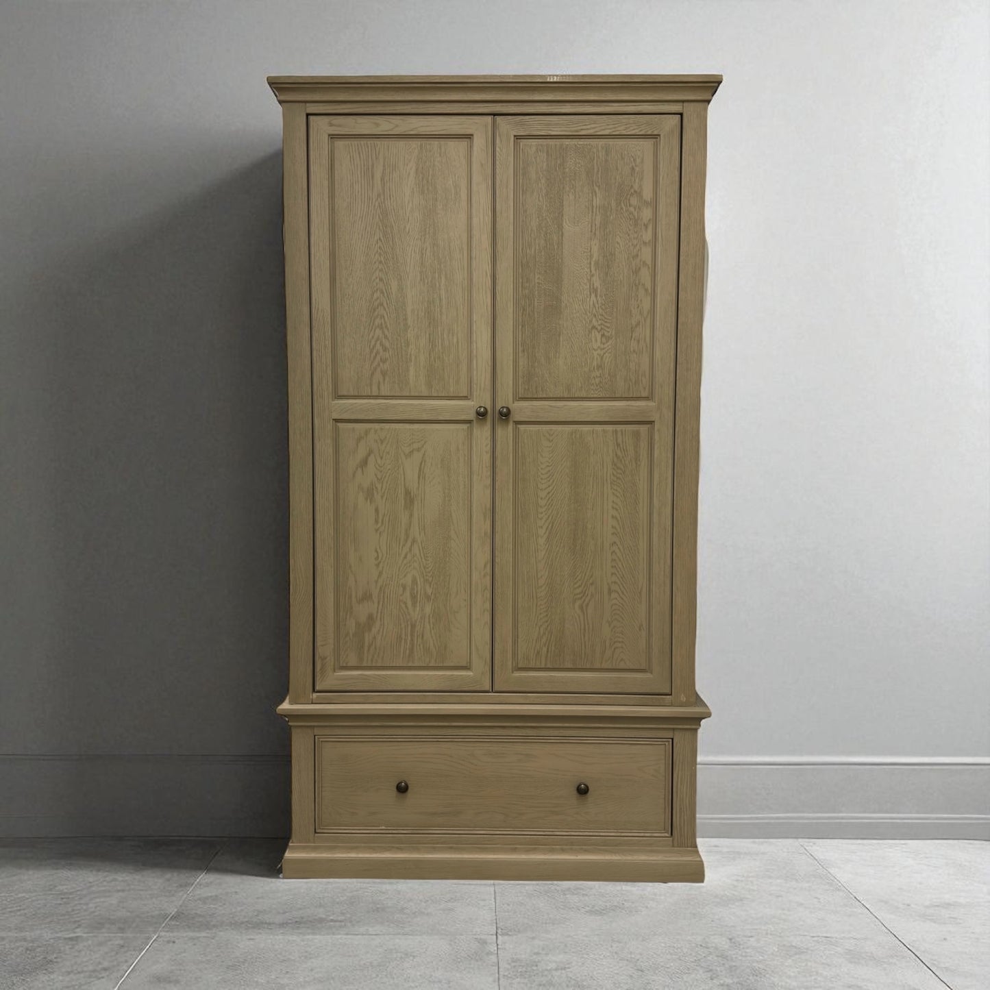 Oak Furnitureland Weathered Oak Double Wardrobe with Glass Mirror & Tie Rack Burleigh Range RRP £1099