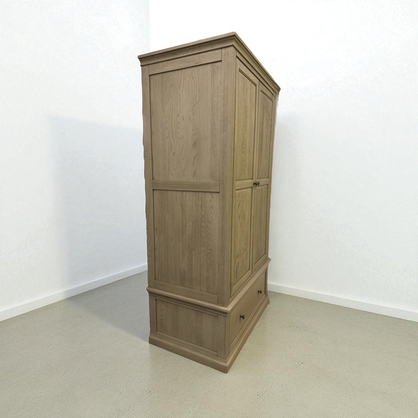 Oak Furnitureland Weathered Oak Double Wardrobe with Glass Mirror & Tie Rack Burleigh Range RRP £1099