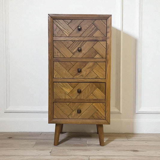 Brushed & Glazed Solid Oak Tallboy Parquet Range From Oak Furnitureland £549