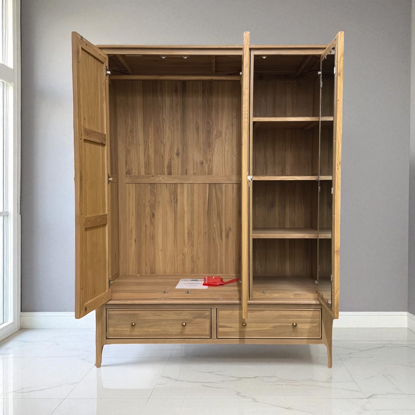 Light Natural Solid Oak Triple Wardrobe, Newton Range From Oak Furnitureland RRP £1599