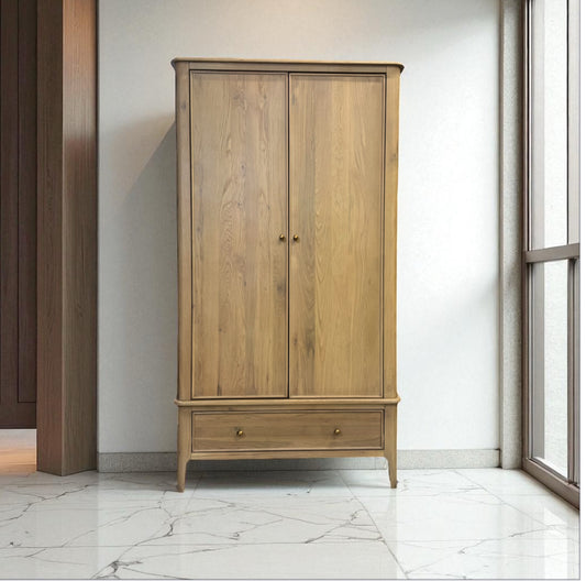 Light Natural Solid Oak Double Wardrobe with Full Sized Mirror, Newton Range From Oak Furnitureland RRP £999