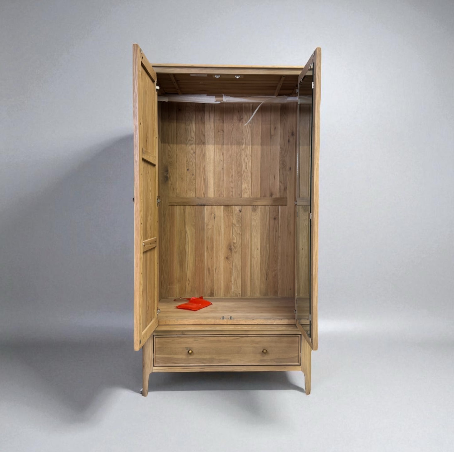 Light Natural Solid Oak Double Wardrobe with Full Sized Mirror, Newton Range From Oak Furnitureland RRP £999