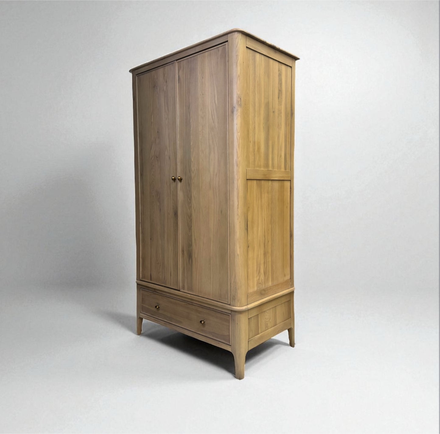 Light Natural Solid Oak Double Wardrobe with Full Sized Mirror, Newton Range From Oak Furnitureland RRP £999