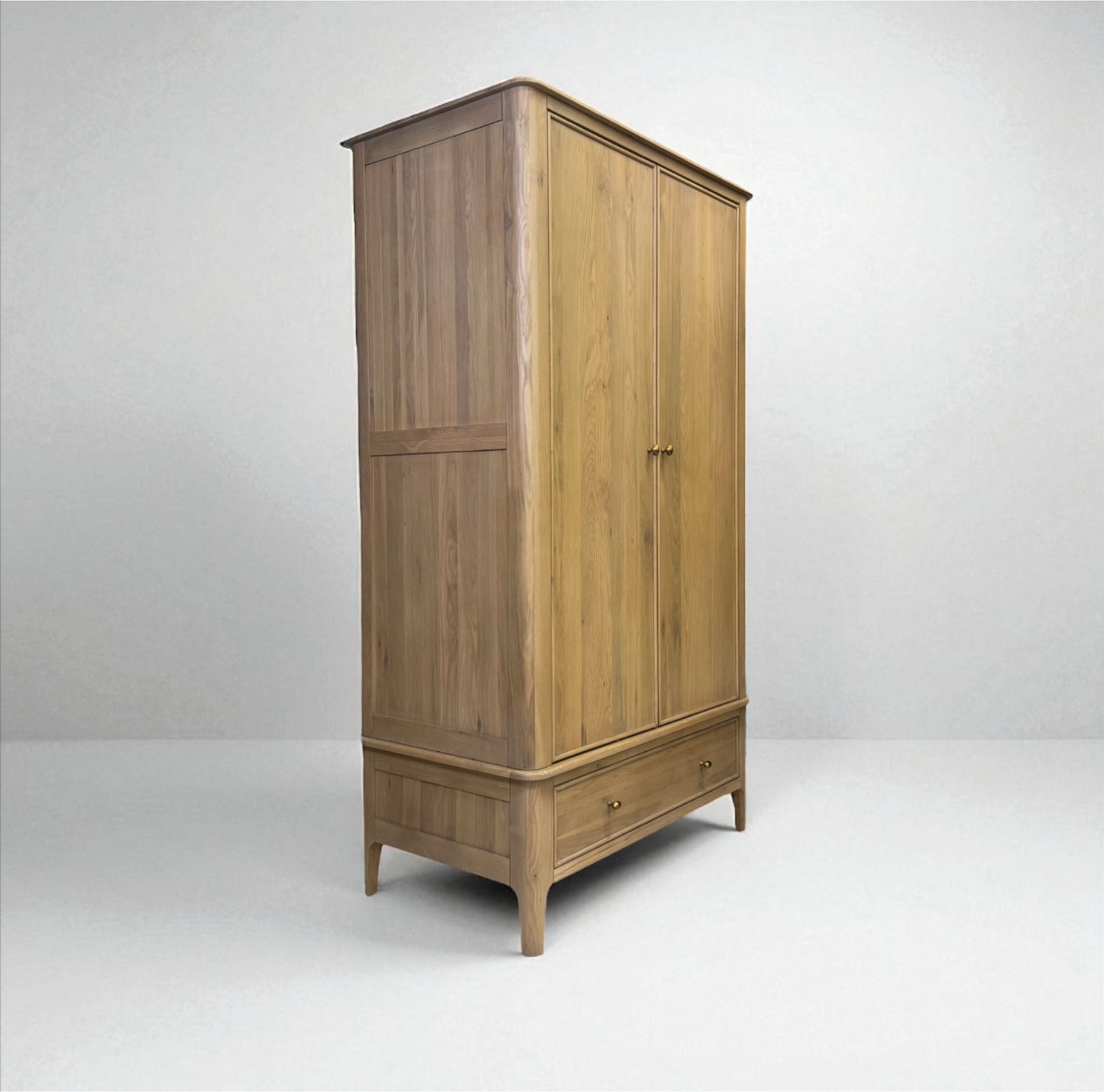 Light Natural Solid Oak Double Wardrobe with Full Sized Mirror, Newton Range From Oak Furnitureland RRP £999