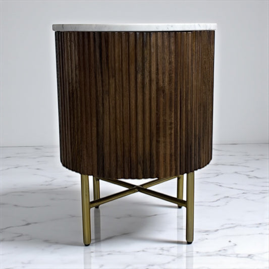 Solid Mango Wood & Marble Top Bedside Table RRP £299
