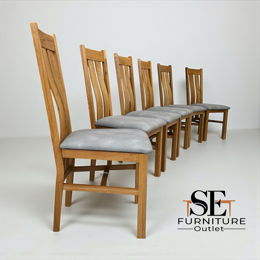 Set of 6 Arched Back Natural Oak Dining Chairs, From Oak Furnitureland RRP £200 Each