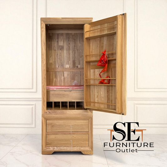 Natural Solid Oak Slim Kitchen Larder Bevel Range From Oak Furnitureland RRP £1049