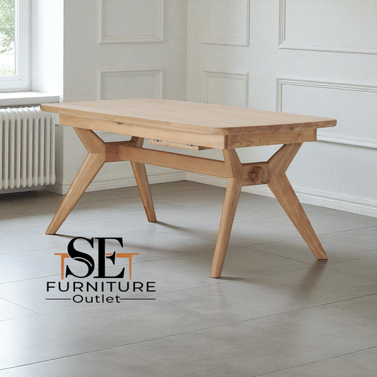 Natural Solid Oak Extending Dining Table, 6 to 10 Seater Bentley Range From Oak Furnitureland RRP £1079