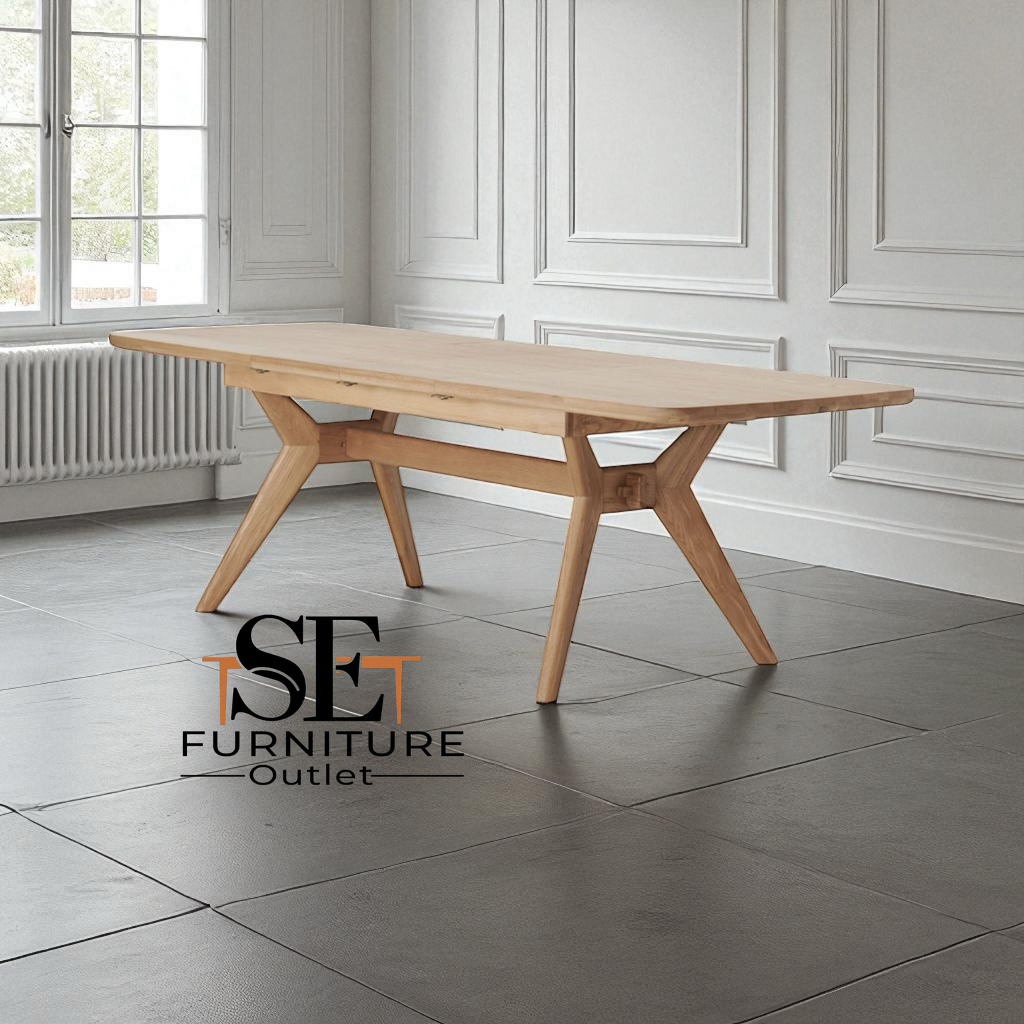 Natural Solid Oak Extending Dining Table, 6 to 10 Seater Bentley Range From Oak Furnitureland RRP £1079