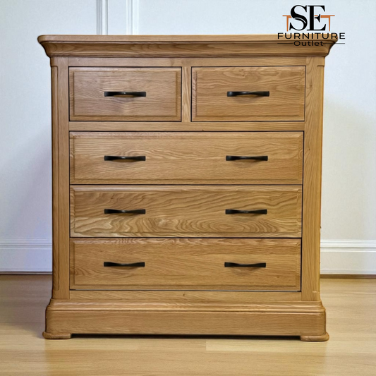 Natural Solid Oak 5 Drawer Chest, Canterbury Range From Oak Furnitureland RRP £599
