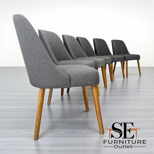 Set of 6 Grey Fabric & Oak Legs Dining Chairs from Oak Furnitureland