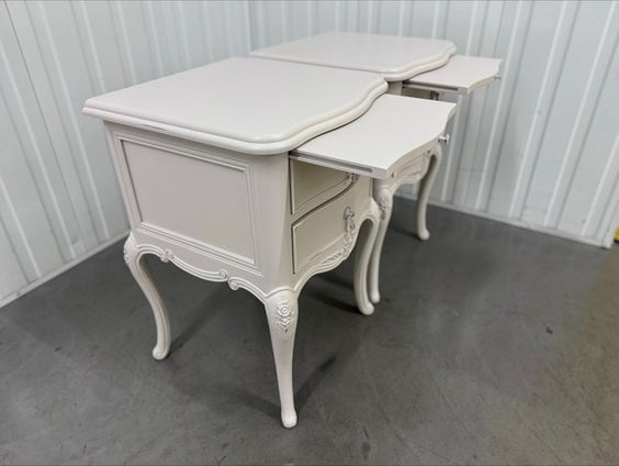 John Lewis Birch Wood Shabby Chic Bedside Tables with Pull-out Tray Rose Mist RRP £349 Each