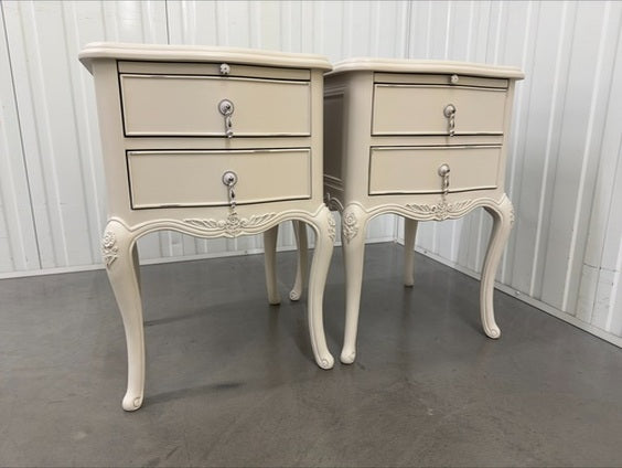 John Lewis Birch Wood Shabby Chic Bedside Tables with Pull-out Tray Rose Mist RRP £349 Each