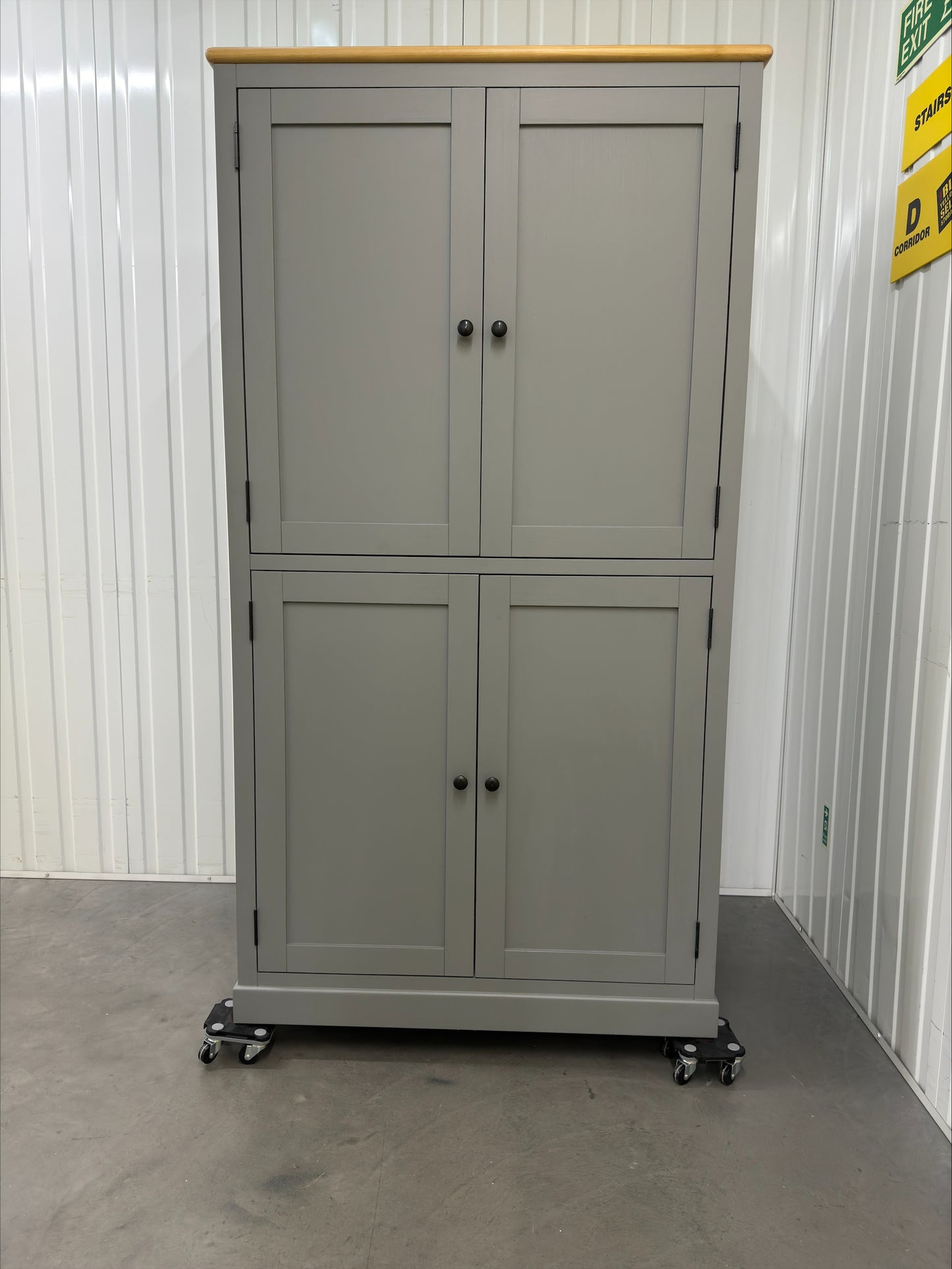 Solid Hardwood Frame & Grey Painted Double Farmhouse Larder, Painswick Storm Grey