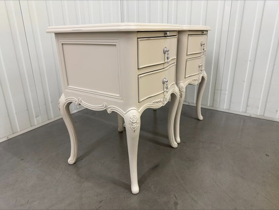 John Lewis Birch Wood Shabby Chic Bedside Tables with Pull-out Tray Rose Mist RRP £349 Each