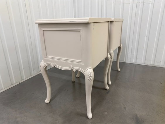 John Lewis Birch Wood Shabby Chic Bedside Tables with Pull-out Tray Rose Mist RRP £349 Each